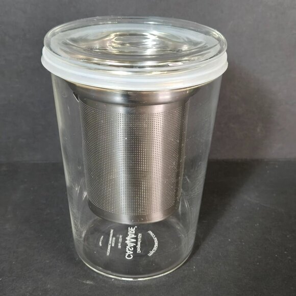 CasaWare Borosilicate Glass Tea Infuser Mug w Glass Lid & Blue Handle - Picture 2 of 10